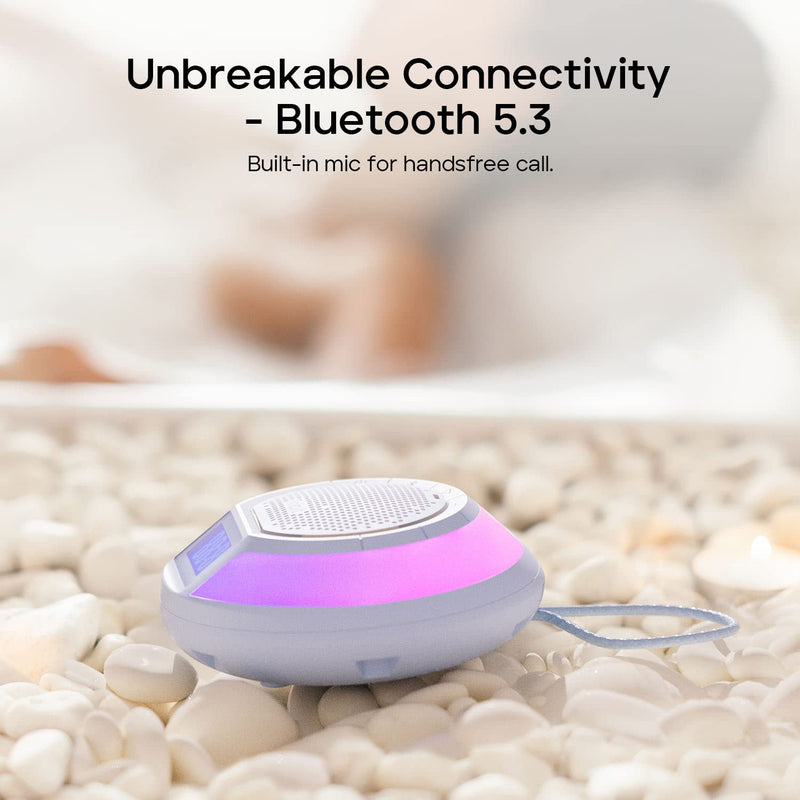  [AUSTRALIA] - Tribit AquaEase Bluetooth Shower Speaker, IPX7 Waterproof Wireless Speaker, 18H Playtime, Built-in Mic, Mini Speaker with Light, Stereo Pairing, App Control, Portable Speaker for Outdoor and Home