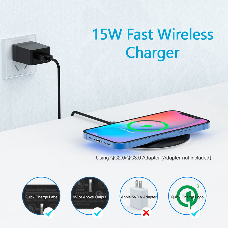  [AUSTRALIA] - Slim Wireless Charger, 15W Fast Qi Wireless Charging Pad Compatible with iPhone 13/12/12 Pro Max/12 Mini/11/XR/X/8 Plus, Samsung Galaxy S21/S20 Ultra/S10/S9/Note 10, Pixel 5/4 XL (No Adapter)