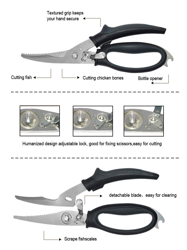 Poultry Shears - Heavy Duty Kitchen Scissors for Cutting Chicken, Poultry, Game, Bone, Meat - Chopping Food - Spring Loaded - LeoForward Australia