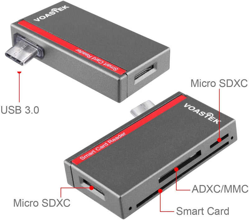 USB C Smart Card Reader, DOD Military CAC Card Reader Compatible with Mac, MacBook Pro, Chromebook and Other Type C Laptops | Built-in 3 Slots SD/Micro SD Memory Card Reader VT-UTC502 - LeoForward Australia