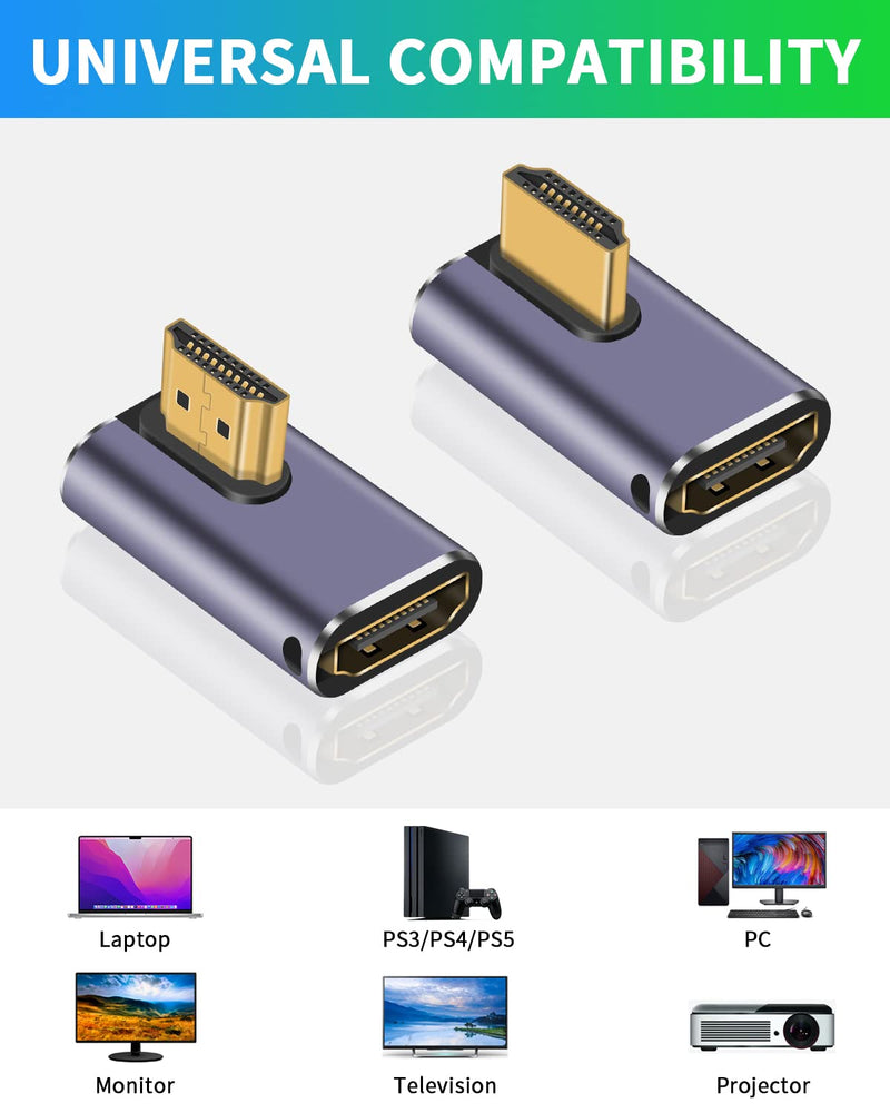  [AUSTRALIA] - Duttek 8K 90 Degree HDMI Adapter, Left&Right Angle HDMI Adapter 48Gbps, UHD HDMI 2.1 Male to Female Extender Connector with 8K@60Hz, 4K@120Hz, for HDTVs, PC, Laptop (2 Pack) Left and Right Angle