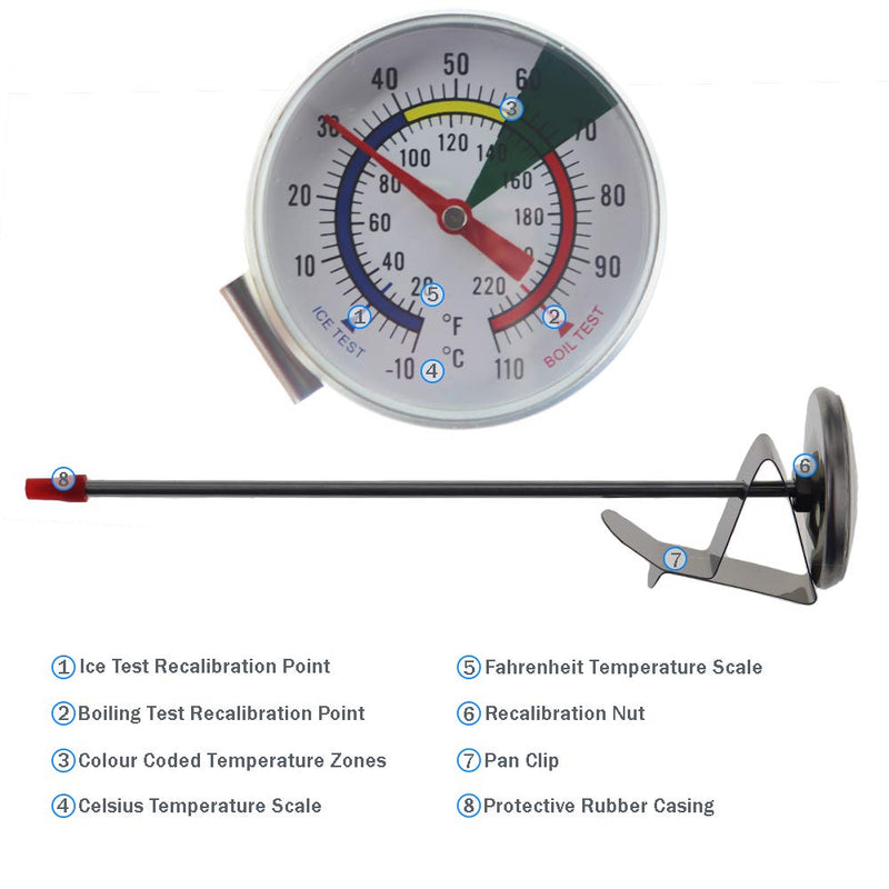  [AUSTRALIA] - Frothy Milk Thermometer With 175 mm Stainless Steel Probe and Clip Barista Coffee