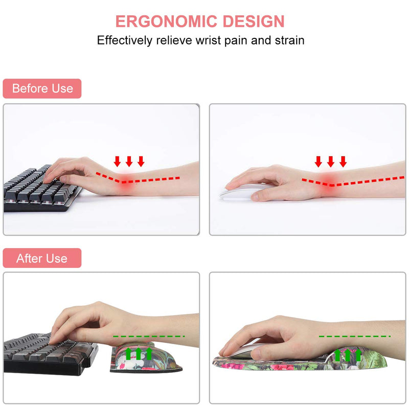 Anyshock Keyboard Wrist Rest Set and Ergonomic Mouse Pad with Wrist Support Memory Foam Filled Non Slip Durable Comfortable Lightweight Wrist Pad for Easy Typing & Pain Relief (Floral Wreath) Floral Wreath - LeoForward Australia