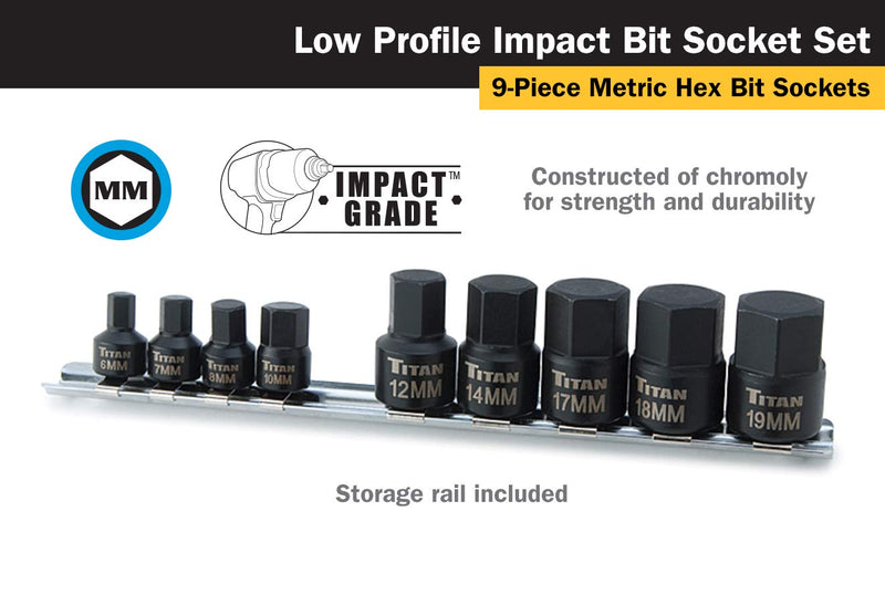  [AUSTRALIA] - Titan Tools 16141 Low Profile Stubby Metric Hex Bit Socket Set - 9 Pieces