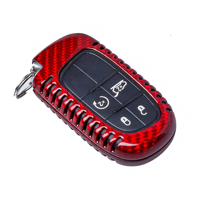  [AUSTRALIA] - MissBlue Carbon Fiber Key Fob Cover for Jeep Car Remote Key, for Jeep Cherokee Compass Grand Cherokee SRT Renegade Smart Car Key, Light Weight Glossy Finish Key Fob Case - A Style - Red