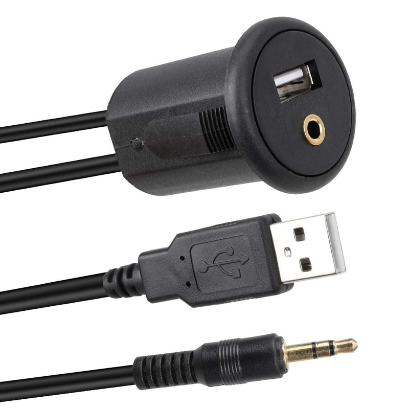  [AUSTRALIA] - Flush Mount Cable USB + 3.5 mm AUX Headphone Extension Dash Panel, DAMAVO YM1121 3.3 Ft Extension Dash Panel Mount Cable for Car, Motorcycle, Boat, Rv, Camper, Motor Home, Caravan