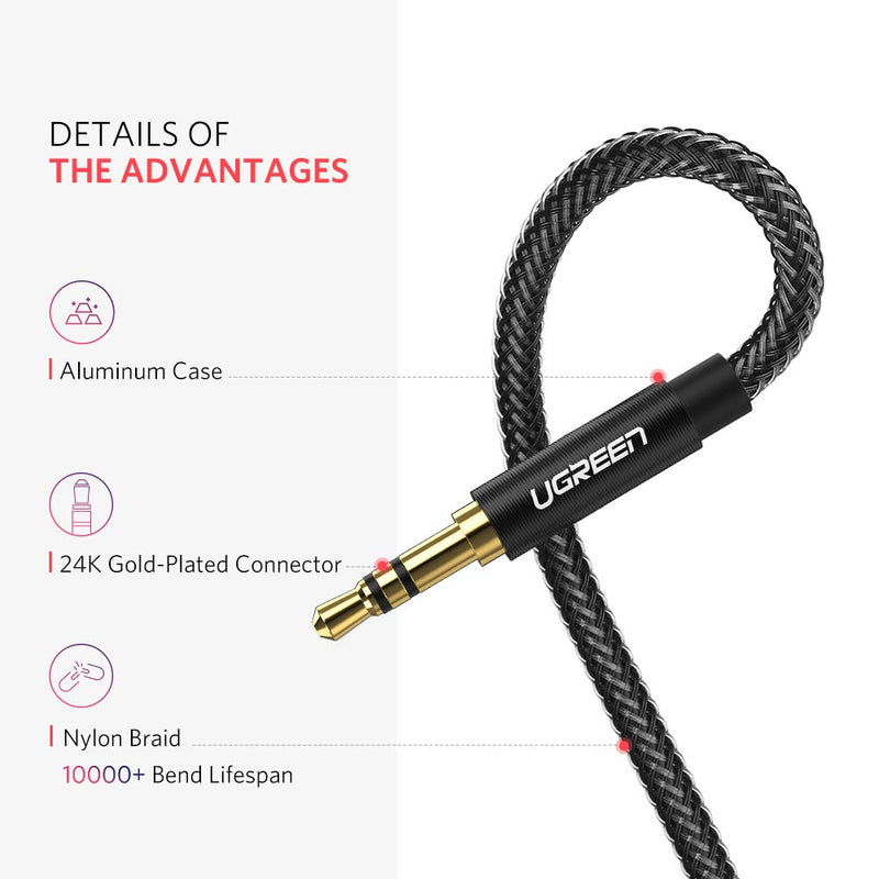 UGREEN Headphone Extension Cable 3.5mm Audio Male to Female Stereo Extension Adapter Nylon Braided Cord Compatible for iPhone iPad Smartphones Headphones Tablets Media Players Gold Plated 6FT 2.0 Meters - LeoForward Australia
