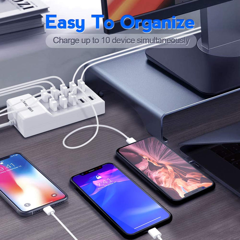  [AUSTRALIA] - USB Charger USB Charging Station with Rapid Charging Auto Detect Technology Safety Guaranteed 10-Port Family-Sized Smart USB Ports for Multiple Devices Smart Phone Tablet Laptop Computer White