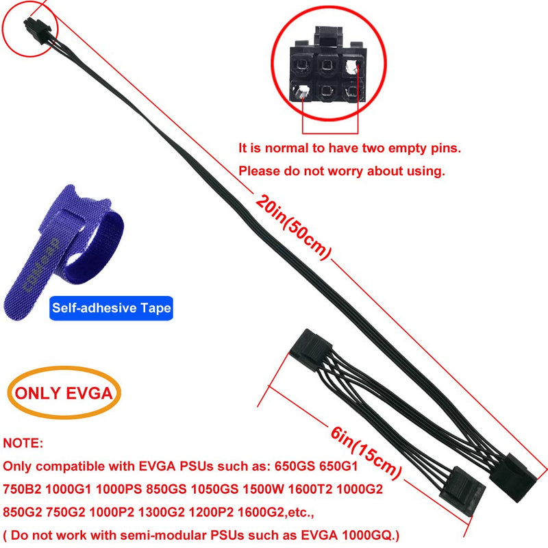  [AUSTRALIA] - COMeap 6 Pin to 3X 4 Pin Molex Hard Drive Power Adapter Cable for Some Types of EVGA Modular PSUs 20-in(50cm) Molex Port