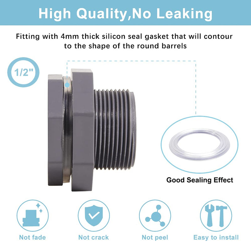  [AUSTRALIA] - QuQuyi 1/2 Inch PVC Bulkhead Water Tank Connector Adapter Fitting with Plugs Thru-Bulk Pipe Fitting for Rain Barrels, Aquariums, Ponds(Set of 3) 1/2"-3pcs