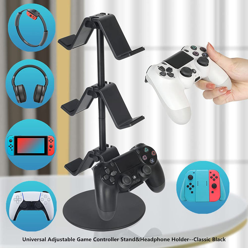  [AUSTRALIA] - Controller Stand 3 Tier,Headphone Holder,KELJUN Multi Adjustable Game Controller Headset Hanger for All Universal Gaming PC Accessories, Xbox PS4 PS5 Nintendo Switch(Smart Black) Smart Black