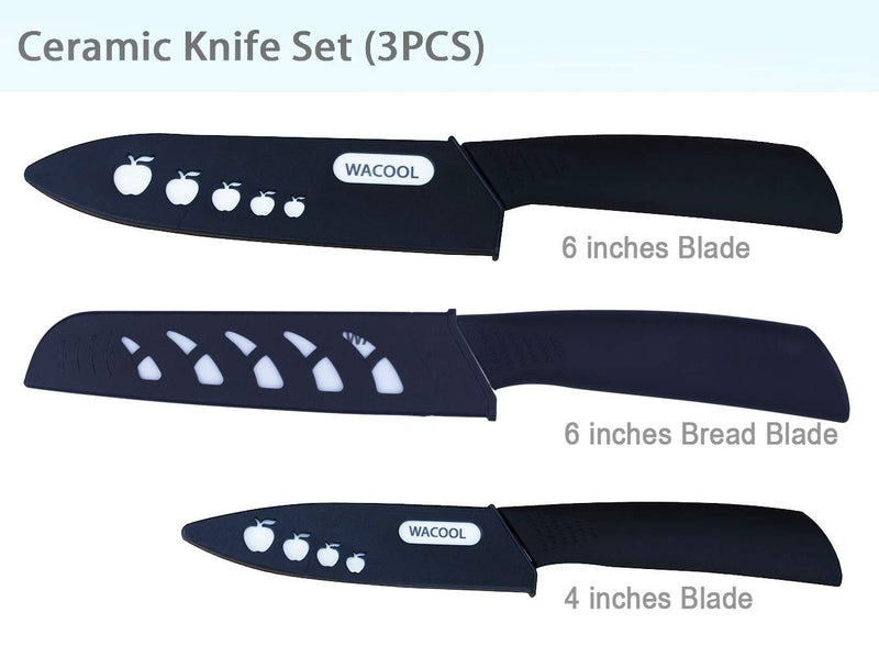  [AUSTRALIA] - WACOOL Ceramic Knife Set 3-Piece (Includes 6-inch Chef's Knife, 6-inch Bread/Potato Knife and 4-inch Fruit Paring Knife) Blue