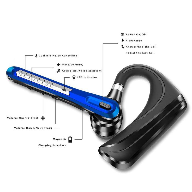  [AUSTRALIA] - Bluetooth Headset CVC8.0 Dual Mic Noise Cancelling, Wireless Bluetooth Earpiece Super Power V5.0 Hands-Free Earphones for iPhone Android Cell Phones Driver Trucker Business