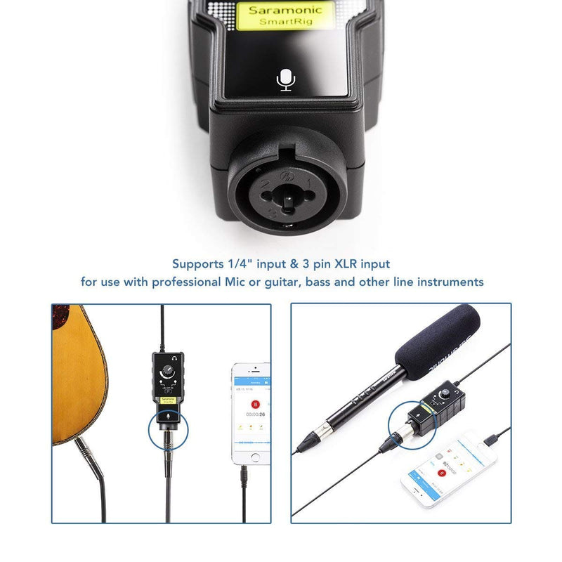  [AUSTRALIA] - Saramonic SmartrigII XLR Microphone & 6.3mm Guitar Adapter with Phantom Power Preamp Amplifier Compatible with iPhone 12 11 x 8 iPad iPod, Android Smartphone and Guitar SmartRig II