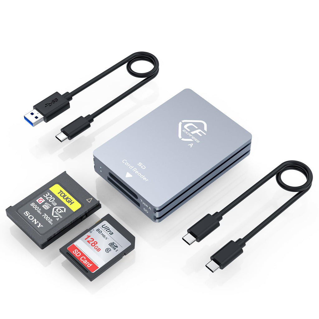  [AUSTRALIA] - CFexpress Type A and SD Dual-Slot Memory Card Reader, 10Gbps USB 3.2 Gen 2 Type A CFexpress Adapter Memory Card Reader with USB C to USB C/USB A Cable,Compatible with Windows/Mac/Linux/Android CFexpress Type A Card Reader Grey