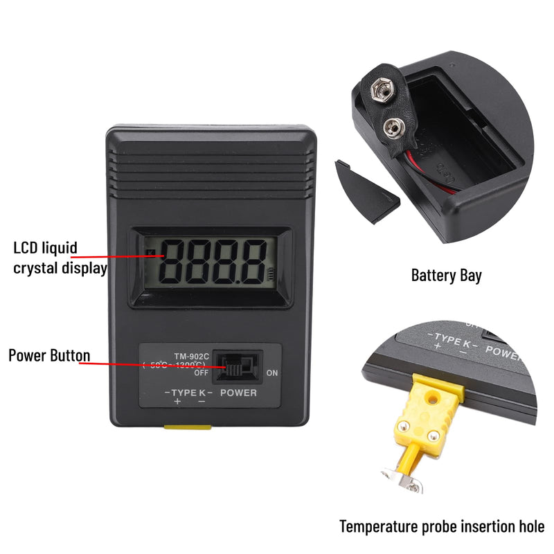  [AUSTRALIA] - Digital Thermometer Tm‑902c K Thermometer Sensor LCD Temperature Detector with Thermocouple ‑50‑500℃ for Liquid and Semi-Solid Measurements