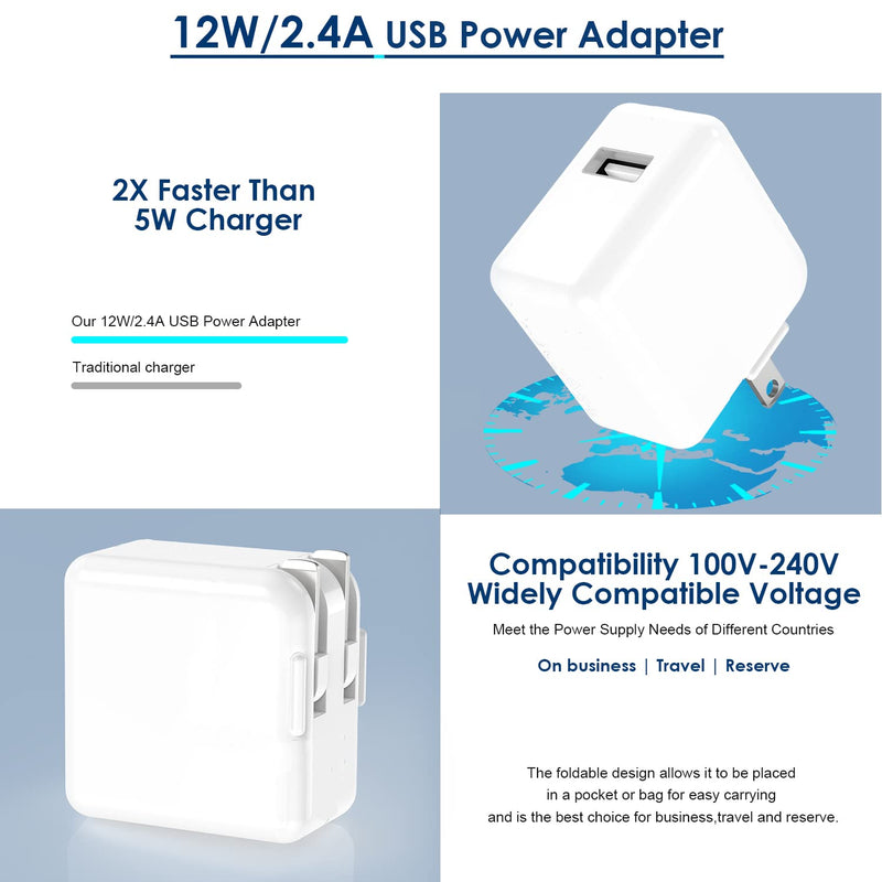  [AUSTRALIA] - iPad Charger, iPad Charger Cord 10 FT Apple Certified, 12W USB Wall Charger Foldable Portable Travel Plug with Long Lightning Cable for iPad 4/5/6/7/8/9, iPad Mini 1/2/3/4/5, iPad Air 1/2/3, iPhone