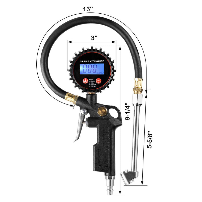CZC AUTO Digital Tire Inflator Pressure Gauge, LED Display Tyre Deflator Gage with Dual Head Chuck Rubber Hose MNPT Fitting, Compatible with Air Pump Compressor for Truck Bus RV Car Motorcycle Bike - LeoForward Australia