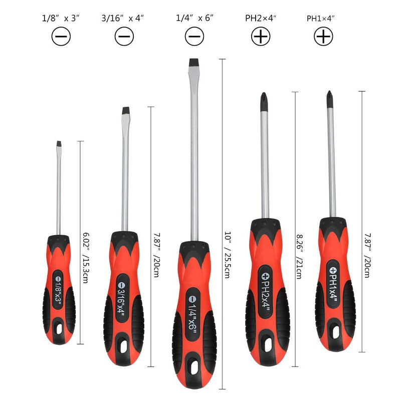  [AUSTRALIA] - Magnetic Screwdriver Set,5 Pieces Slotted and Phillips Screwdriver with Ergonomic Comfortable Non-skid Handle,Permanent Magnetic Tips,Rust Resistant Heavy Duty Craftsman Toolkit For Wet, Oily Hand