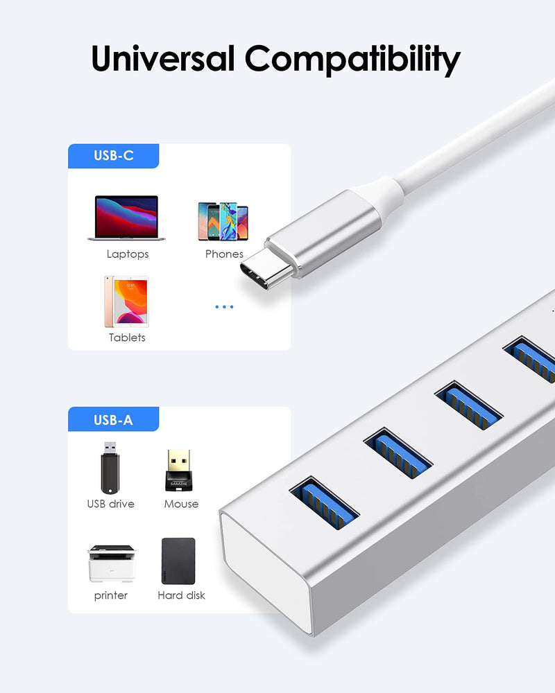  [AUSTRALIA] - LENTION USB C Hub with 4 USB 3.0 Ports Compatible 2021-2016 MacBook Pro 13/15/16 M1, Mac Air & Surface, iPad Pro, Chromebook, More, Stable Driver Certified Ultra Slim Adapter (CB-C22s, Silver)