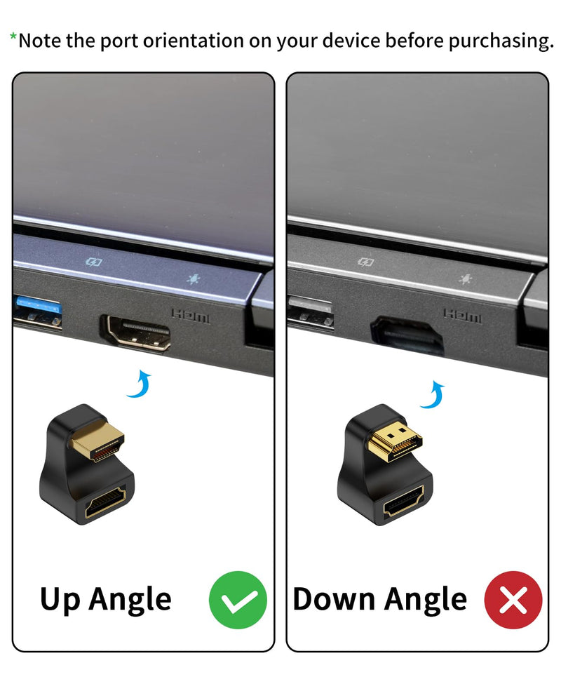  [AUSTRALIA] - Poyiccot 8K U Shaped HDMI Adapter, 180 Degree HDMI Adapter, Up Angle HDMI 2.1 Extender Adapter 48Gbps HDMI Male to Female Extension Adapter with LED Indicator for HDTV, PS5, Laptop, 2pack