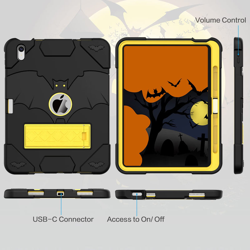  [AUSTRALIA] - YIMIKOL Kids Case for ipad 10th Generation 2022, ipad 10.9 inch Slim Heavy Duty Shockproof Rugged Protective Cover with Built-in Stand for iPad 10th Gen 10.9'' for Boys Girls, Black+Gold