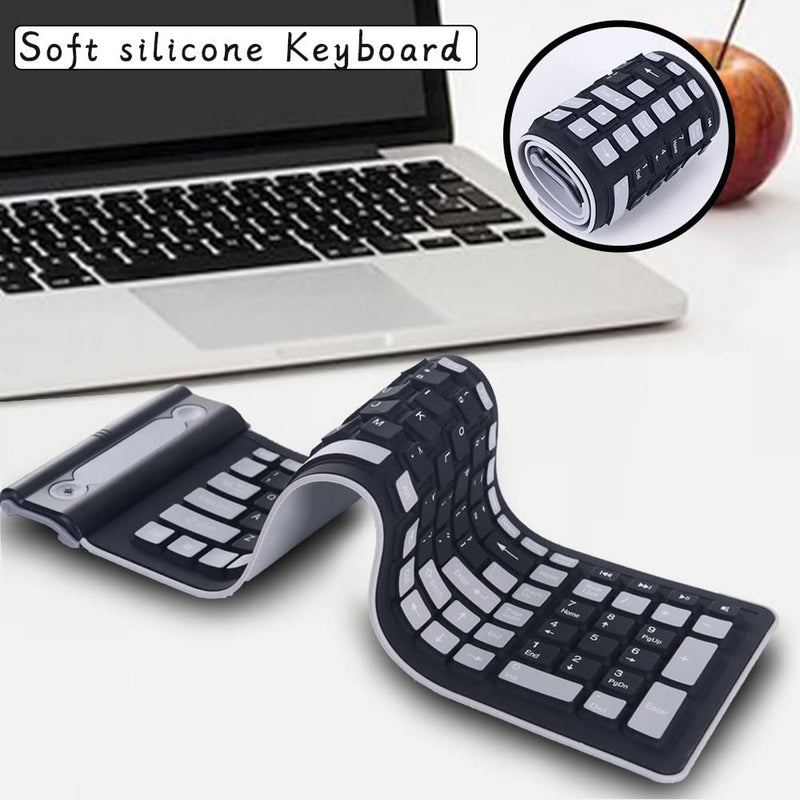  [AUSTRALIA] - TEHDYCU 2.4G Wireless Silicone Keyboard, Portable Keyboard for Laptop, PC, Notebook and Travel, Flexible Foldable and Rollup Keyboard, Waterproof, Dustproof and Lightweight, Full Size 107 Keys Black