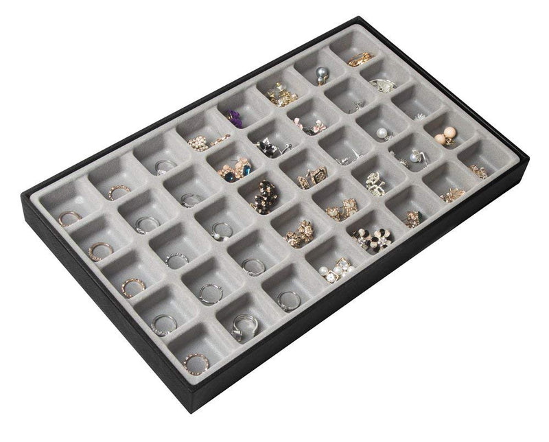  [AUSTRALIA] - JackCubeDesign 40 Compartments Stackable Synthetic Leather Jewelry Tray Earring Necklace Bracelet Ring Organizer Display Storage Box(Set of 1, Black, 16 x 9.6 x 1.6 inches)- MK212-1A MK212-1A(BLACK)