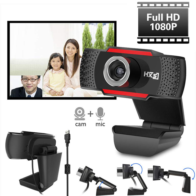  [AUSTRALIA] - HXSJ HD 1080P PC Webcam USB Mini Computer Living Streaming Camera Built-in Microphone, Flexible Rotatable Clip for Laptops Desktop and Gaming Webcam