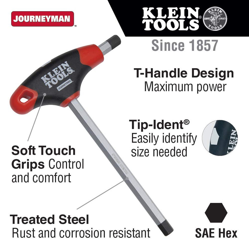 Klein Tools JTH6E11 3/16-Inch Hex Key with Journeyman T-Handle, 6-Inch 3/16-Inch Hex, 6-inch Large SAE - LeoForward Australia