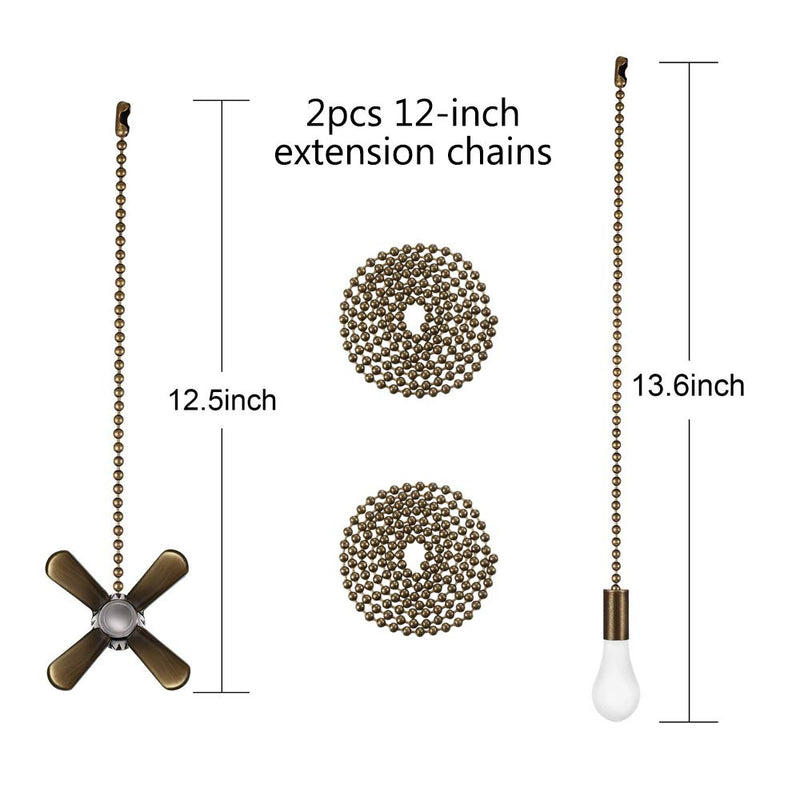  [AUSTRALIA] - Bronze Light and Fan Cord Ceiling Pull Chain with 2pcs 12-inches Extension Chains Bronze