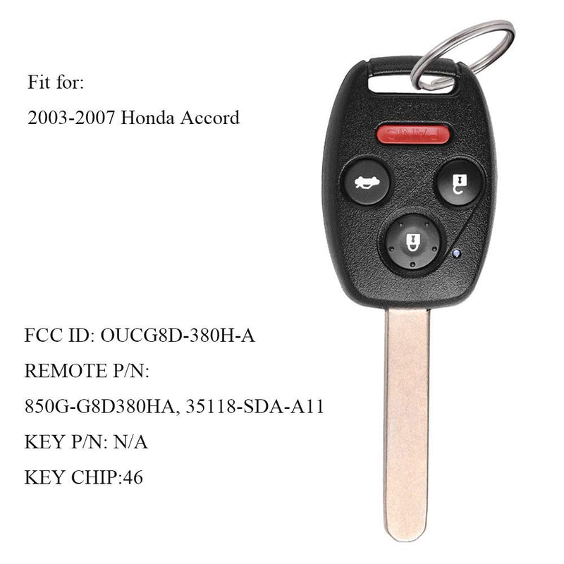  [AUSTRALIA] - BESTHA 2 Key Fob Replacement KR55WK49308 for Honda Accord 2008 2009 2010 2011 2012 Pilot 2009 2010 2011 2012 2013 2014 2015 Keyless Entry Remote Uncut Head Control