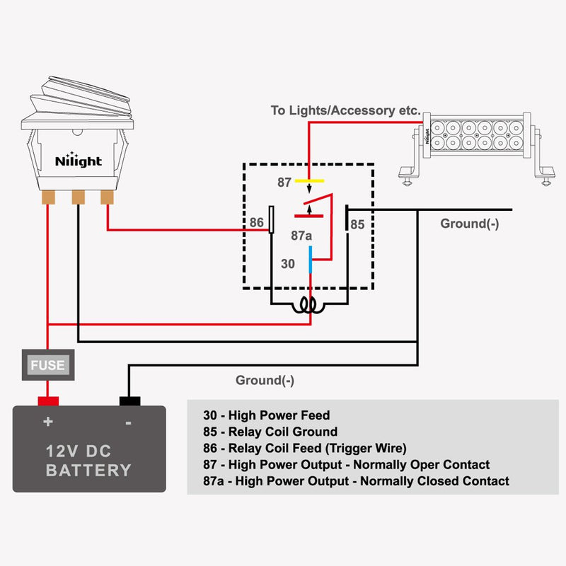  [AUSTRALIA] - Nilight 50003R Automotive Set 5-Pin 30/40A 12V SPDT with Interlocking Relay Socket and Wiring Harness-5 Pack, 2 Years Warranty 5 Pack Relay and Wiring Harness