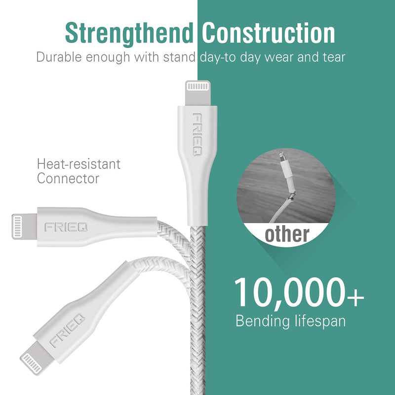  [AUSTRALIA] - FRIEQ 6ft Nylon Braided USB-C to Lightning Cable, MFi Certified for iPhone Chargers, iPhone 13 Pro/13/12 Pro Max/X/XS/XR/8 Plus, Supports Power Delivery (White) White