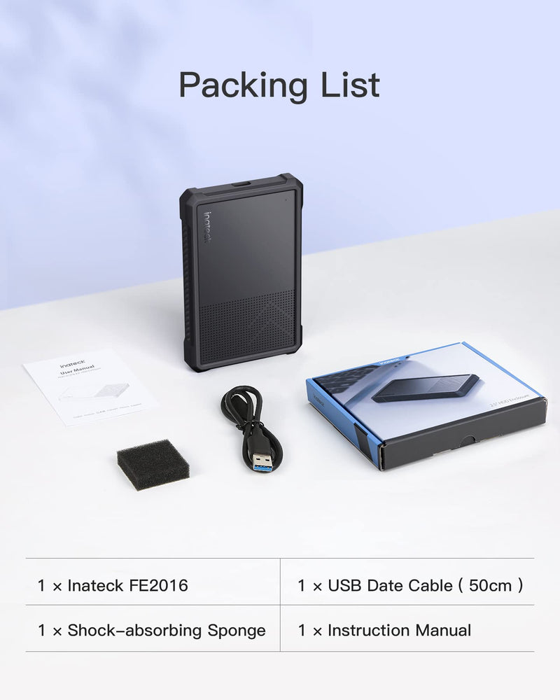  [AUSTRALIA] - Inateck USB 3.2 Gen 2 Hard Drive Enclosure with Silicone Case for 2.5 Inch SSDs and HDDs, Up to 6Gbps, with UASP, FE2016