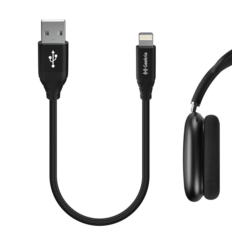  [AUSTRALIA] - GEEKRIA Short Charger Cable Compatible with Apple AirPods Max, AirPods Pro, AirPods, Beats Solo Pro, Powerbeats Pro, Headphones, MFi Certified USB to Lightning Power Charging Cord (1ft / 30cm)