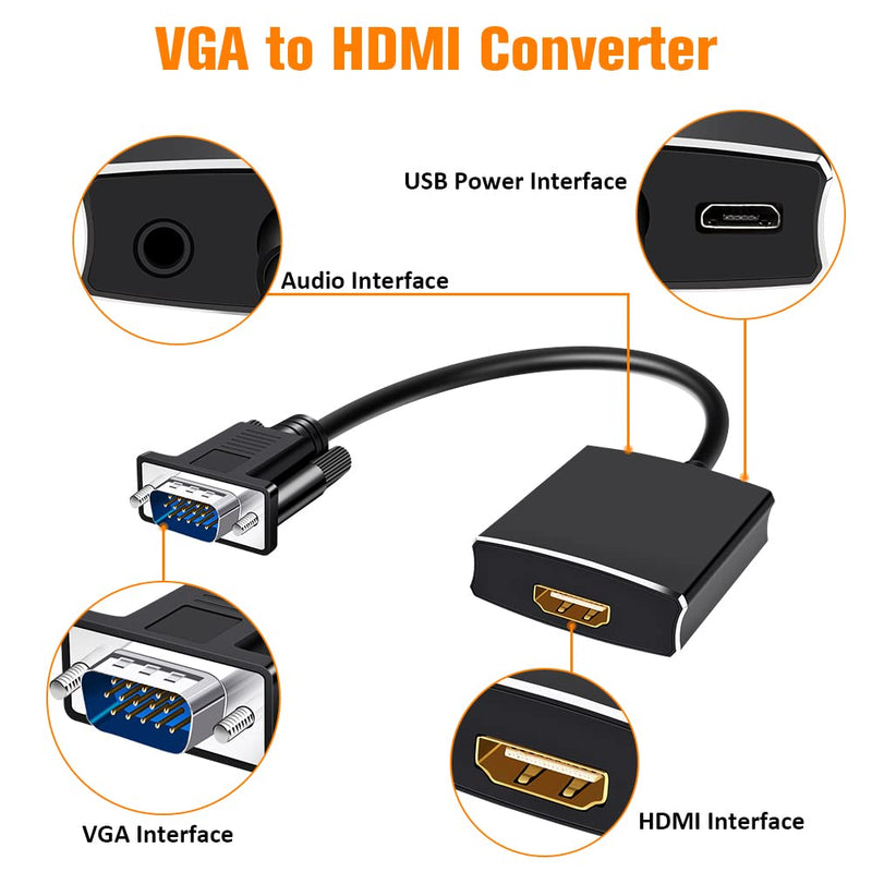  [AUSTRALIA] - Golvery VGA to HDMI Cable Converter, Aluminum Case Unibody Gold-Plated High-Speed Video Adapter with 3.5mm Audio Output for PC Monitor Projector (M/F, One-Way Transmission)