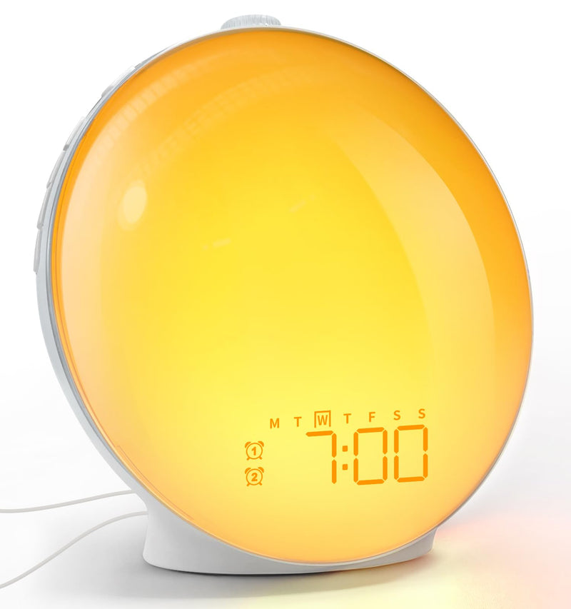  [AUSTRALIA] - Dekala Sunrise Alarm Clock Wake Up Light, Alarm Clock for Teens, Kids, Heavy Sleepers, Sunrise Simulation, Sleep Aid, Dual Alarms, FM Radio, Snooze, 7 Natural Sounds, Night Light, Colorful Light Standard Version