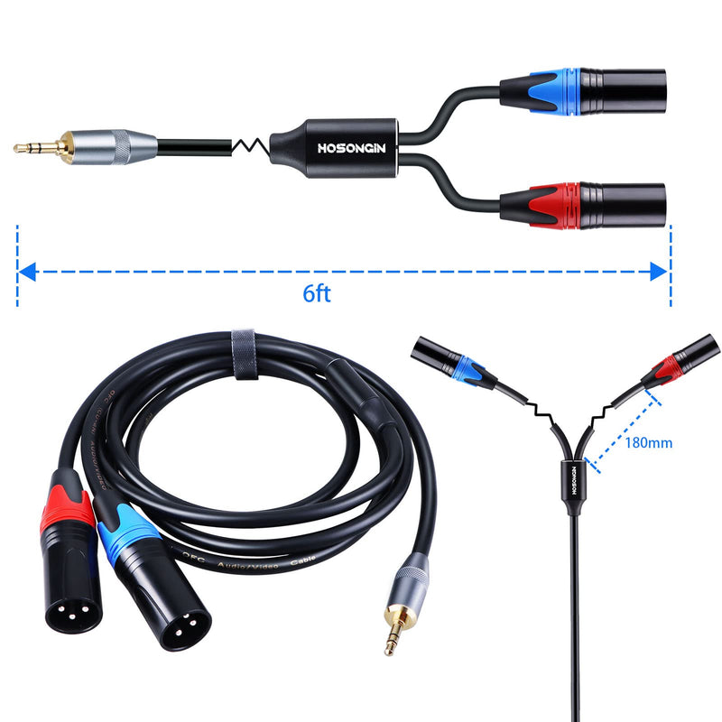  [AUSTRALIA] - HOSONGIN 1/8"(3.5mm) Stereo TRS Male to Dual XLR Male Splitter Y-Cable 6ft, Unbalanced Dual XLR Male to 1/8"(3.5mm) Mini Jack TRS Stereo Aux Interconnect Audio Mic Breakout Patch Cord - 6 Feet Black [2XLR-M-1/8TRS]