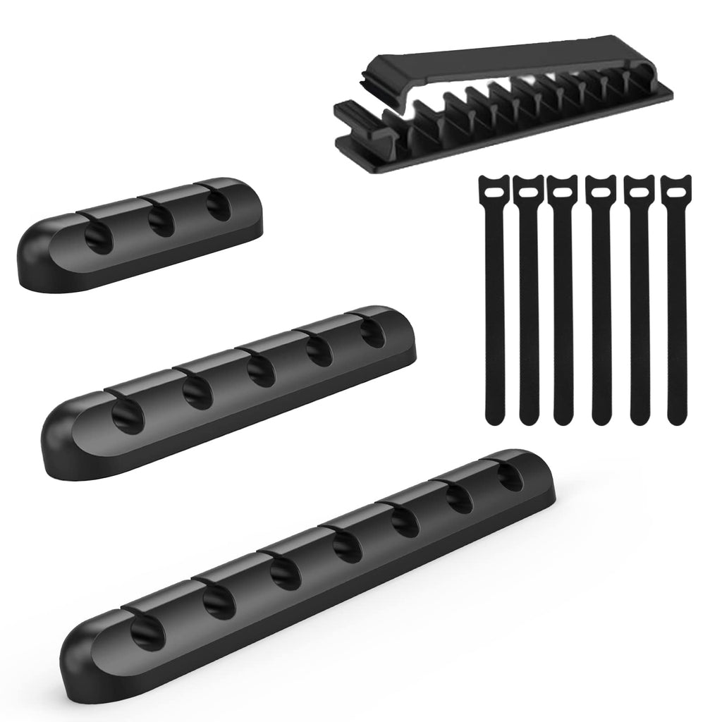  [AUSTRALIA] - 10 Pcs Cord Management Organizer Kit 3 Pcs Cable Holder Clips + 1 Pcs Cord Organizer + 6 Pcs Cable Ties, Silicone Adhesive Cable Holder for Car, Home and Office (Black) Black