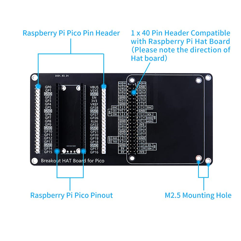  [AUSTRALIA] - GeeekPi Raspberry Pi Pico Breakout HAT Board, Raspberry Pi GPIO Expansion Board Breakout HAT Module for Raspberry Pi Pico, Support Raspberry Pi HAT Board with 40Pin Pin Header