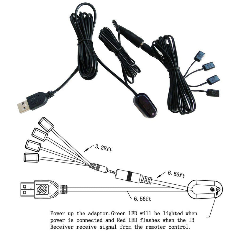 SZBJ IR Repeater Infrared Remote Receiver and Emitters Control Kit Hidden IR System, USB Adapter for Amplifier Cable Box (1 Receiver 4 Emitters) 1 Receiver 4 Emitters - LeoForward Australia