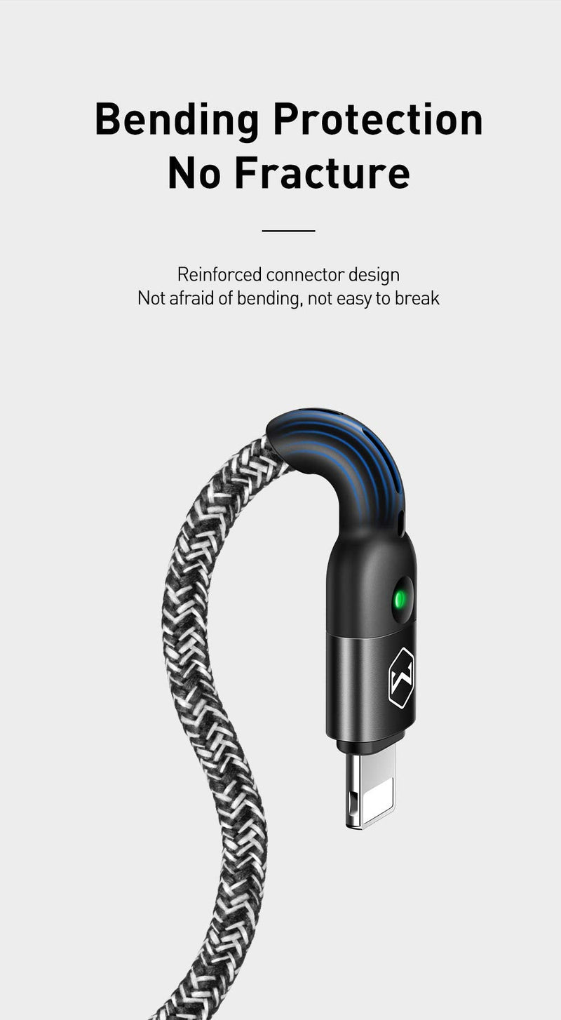  [AUSTRALIA] - mcdodo Anti Winding Cable, LED Coiled Cord Nylon Braided Sync Charge USB Data 6FT/1.8M Cable Compatible New Phone List Below (Black, 6FT/1.8M) Black