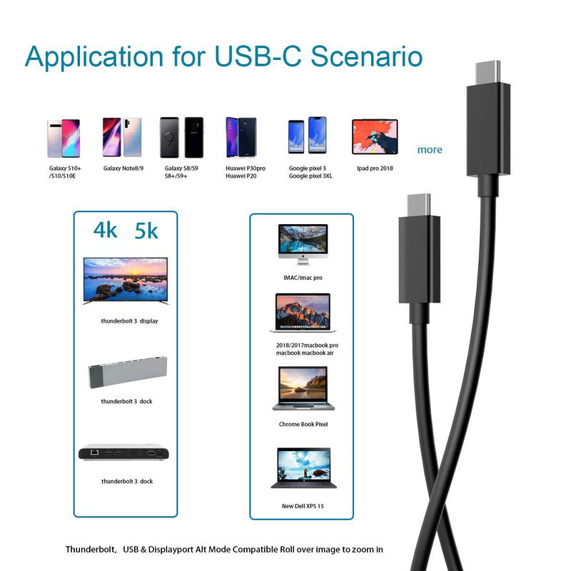  [AUSTRALIA] - JASXUS Thunderbolt 3 Cable 3.3ft 40Gbps 100W Charge(USB C to USB C).Compatible with Single 5k UHD Display MacBook Pro,Dell Alienware 17,Thinkpad,and More Type-C Devices/Laptops