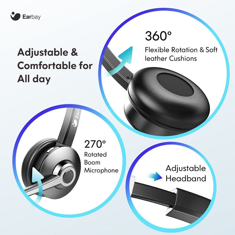  [AUSTRALIA] - Trucker Bluetooth Headset, Wireless Headset with Microphone for Phones, 26hrs Talk Time Bluetooth Headphones Noise Cancelling Mic and Mute for Cell Phone, Business Home Office PC iPhone Android Tablet ‎Black01