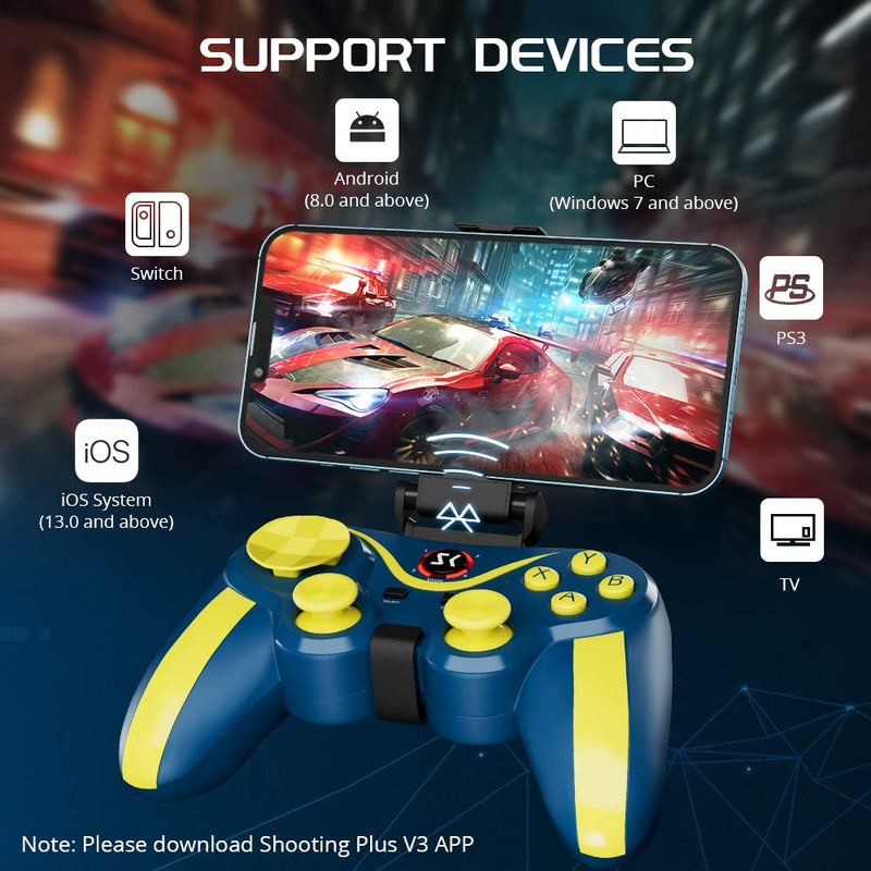  [AUSTRALIA] - Mobile Game Controller with Phone Clip,Wireless Phone Controller Double Shock Gaming Controller for PC Windows/iOS iPhone/Android Phone/Switch /Smart TV/PS3 Controller