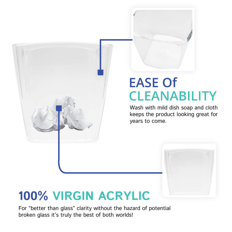  [AUSTRALIA] - Huang Acrylic Clear Mini Waste Basket Bin 8.5” x 7.5” x 7”