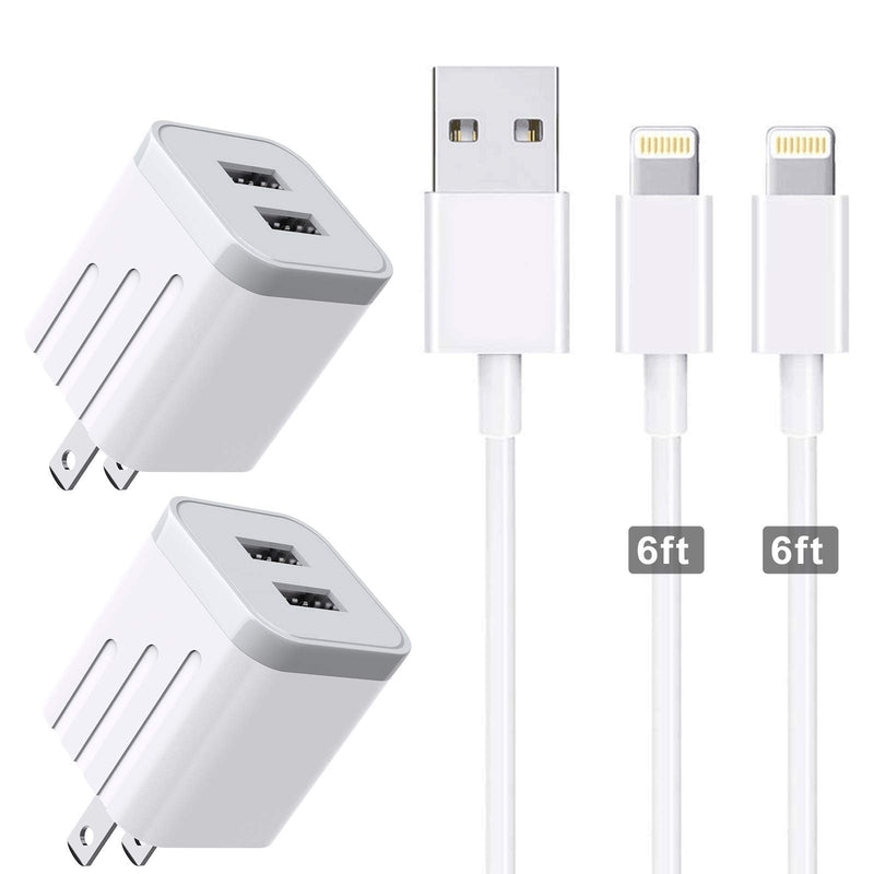  [AUSTRALIA] - CNANKCU iPhone Charger Double USB MFi Certified Cable (6/6FT) with 2 Port Wall Charger Adapters (4-Pack) Fast Charging Block Power Plug Compatible with iPhone 11/Pro/Xs Max/X/8 and More-White