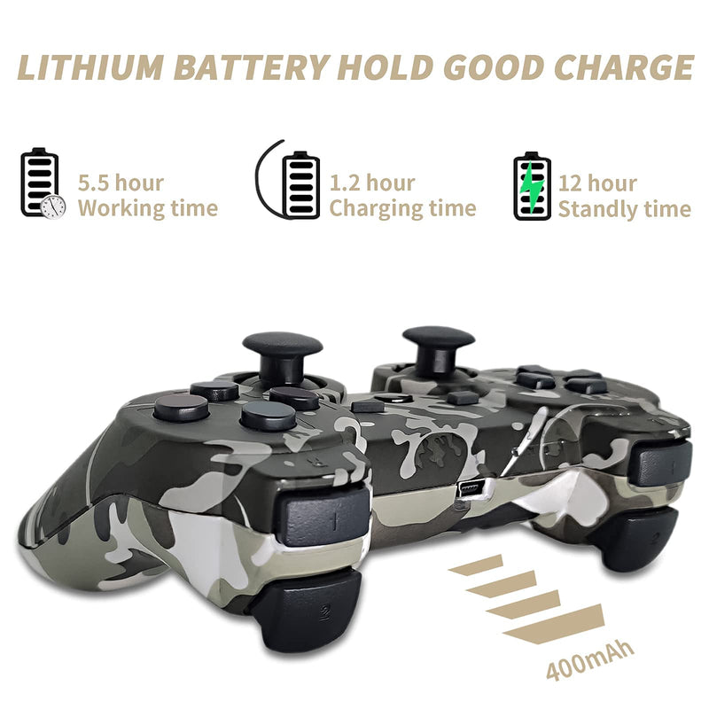  [AUSTRALIA] - PS-3 Controller, PS-3 Controller Wireless, CFORWARD PS-3 Joysticks with Double Shock and 6Axis Gamepad Compatible for Play-Station 3 Remote with Charger and Thumb Gripss Camouflage Grey