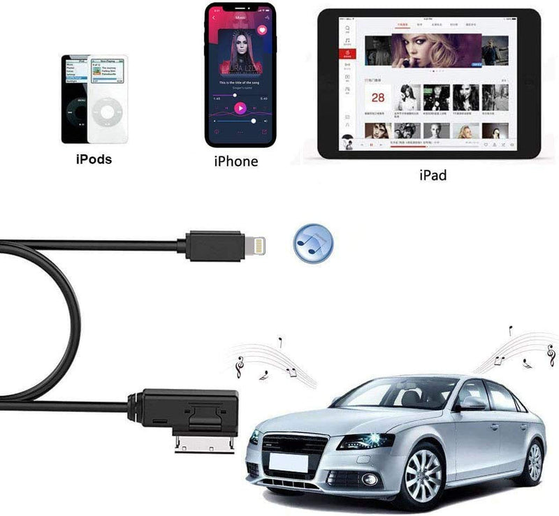  [AUSTRALIA] - Car Audio Charging Adapter Cord Compatible with Apple iPhone 12 11 Xs Max XR X 8 7 6 for Audi A3/A4/A5/A6/A8/S4/S6/S8/TT, AMI MMI MDI Aux Interface Dongle for VW Tiguan CC Magotan 3.3ft Black